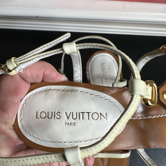 Louis Vuitton wedge heel sandals.  Slight wear on bottom of sandals. Size 7 (37) - Picture 12 of 13